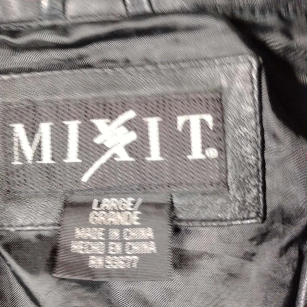 Mixit Womens Black Genuine Leather Moto Jacket Stand Collar Full Zip Size‎ Large